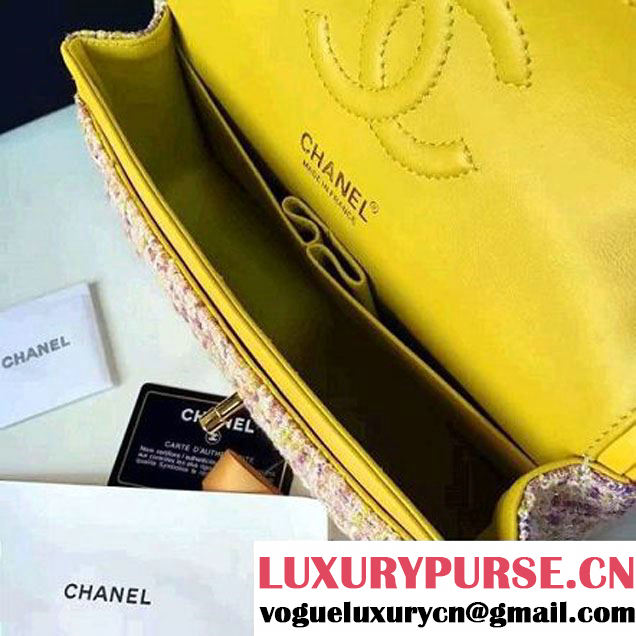 Chanel Tweed & Lambskin Classic Medium Flap Bag Multicolor Yellow 2017 (2A057-6121312 )