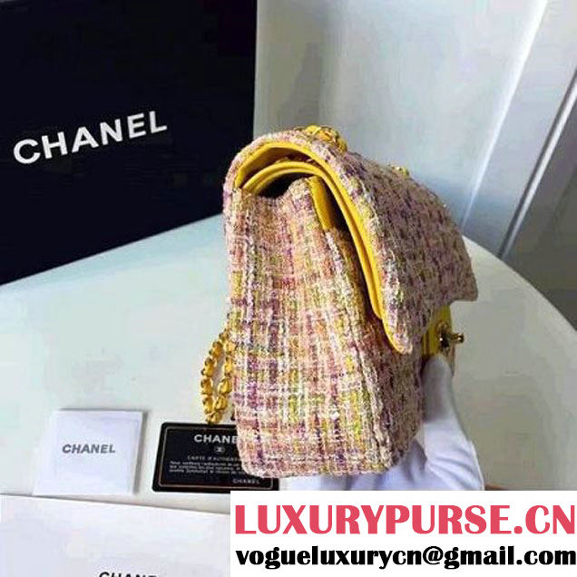 Chanel Tweed & Lambskin Classic Medium Flap Bag Multicolor Yellow 2017 (2A057-6121312 )