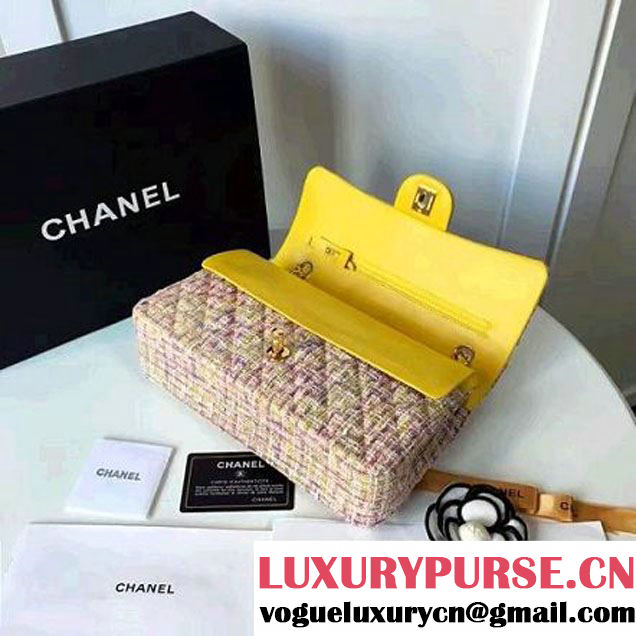 Chanel Tweed & Lambskin Classic Medium Flap Bag Multicolor Yellow 2017 (2A057-6121312 )