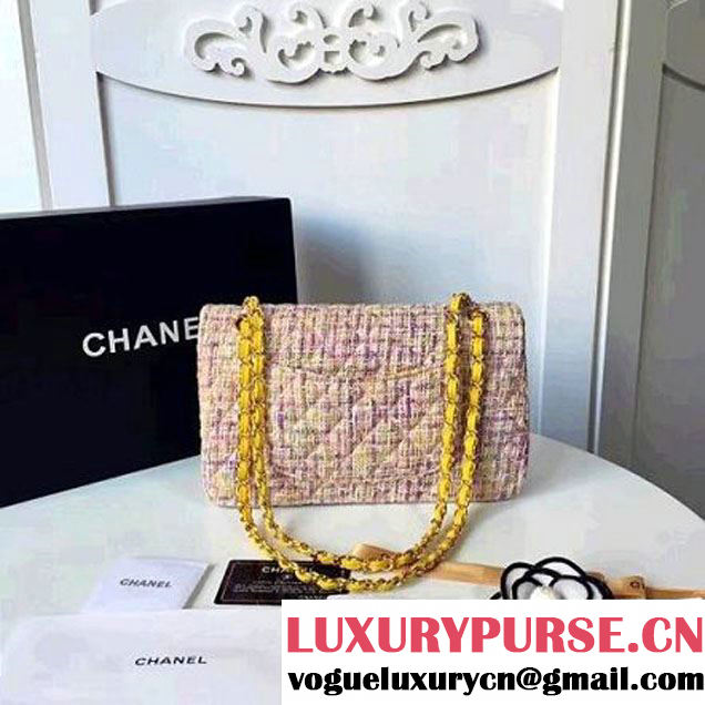 Chanel Tweed & Lambskin Classic Medium Flap Bag Multicolor Yellow 2017 (2A057-6121312 )
