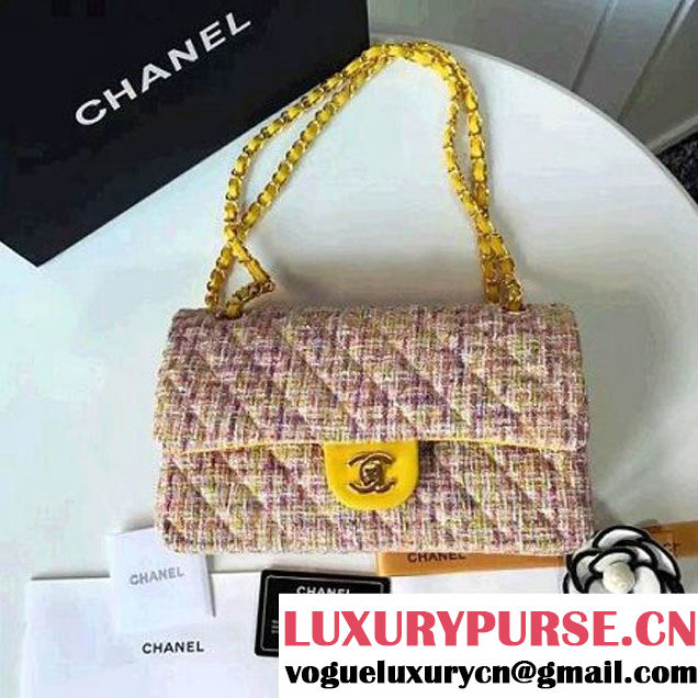 Chanel Tweed & Lambskin Classic Medium Flap Bag Multicolor Yellow 2017 (2A057-6121312 )