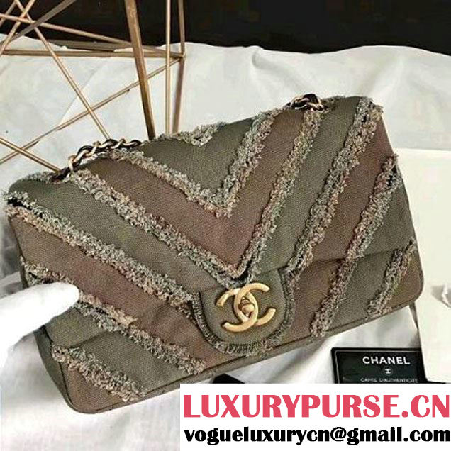 Chanel Canvas Chevron Patchwork Classic Flap Bag A93717 Green/Kahki 2017 (KN-6122601 )