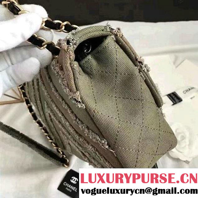 Chanel Canvas Chevron Patchwork Classic Flap Bag A93717 Green/Kahki 2017 (KN-6122601 )