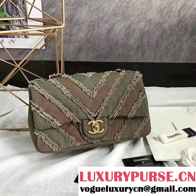 Chanel Canvas Chevron Patchwork Classic Flap Bag A93717 Green/Kahki 2017 (KN-6122601 )