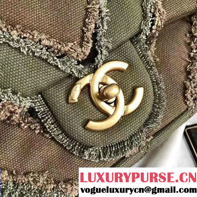 Chanel Canvas Chevron Patchwork Classic Flap Bag A93717 Green/Kahki 2017 (KN-6122601 )