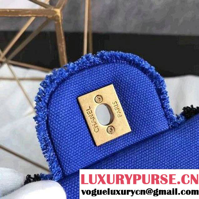 Chanel Canvas Chevron Patchwork Classic Flap Bag A93717 Black/Blue 2017 (KN-6122602 )