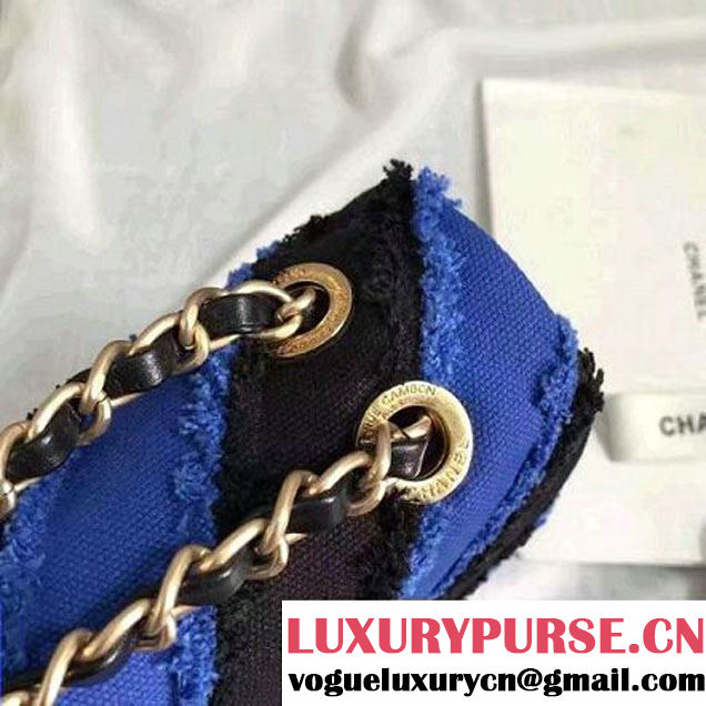 Chanel Canvas Chevron Patchwork Classic Flap Bag A93717 Black/Blue 2017 (KN-6122602 )