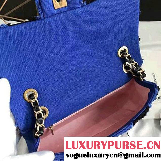 Chanel Canvas Chevron Patchwork Classic Flap Bag A93717 Black/Blue 2017 (KN-6122602 )