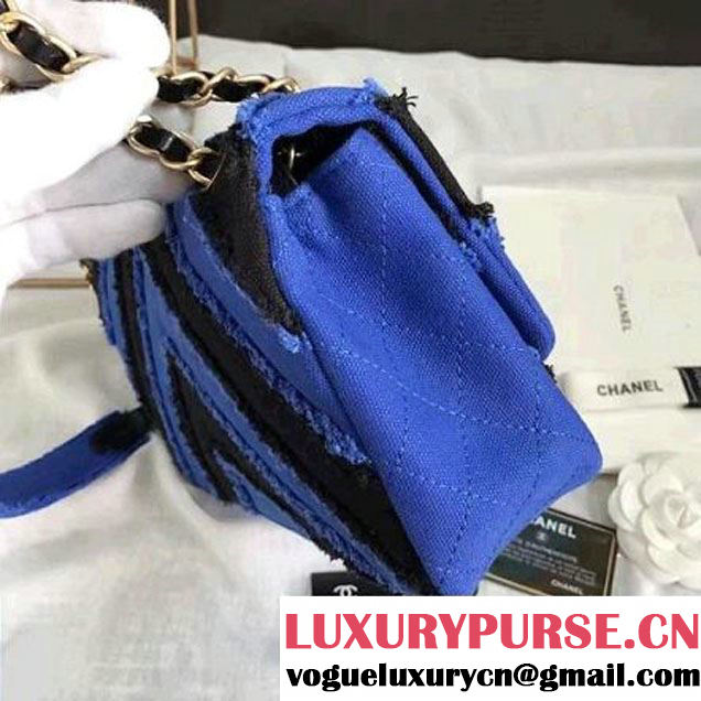 Chanel Canvas Chevron Patchwork Classic Flap Bag A93717 Black/Blue 2017 (KN-6122602 )