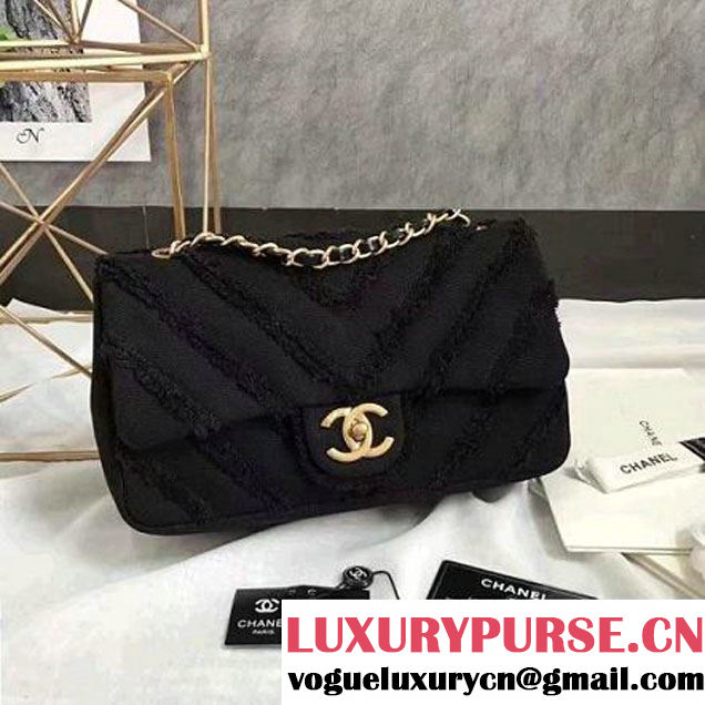Chanel Canvas Chevron Patchwork Classic Flap Bag A93717 Black 2017 (KN-6122603 )