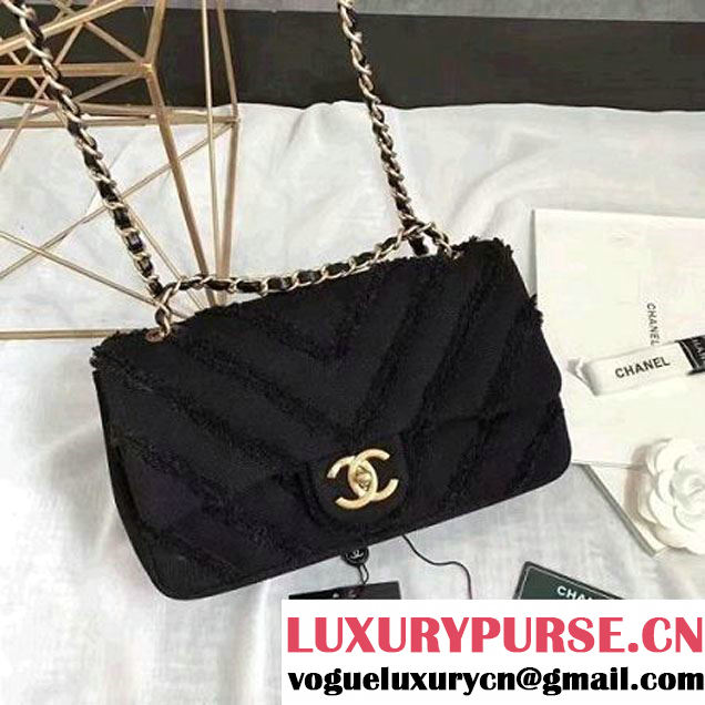 Chanel Canvas Chevron Patchwork Classic Flap Bag A93717 Black 2017 (KN-6122603 )