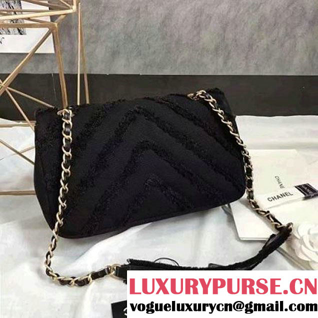 Chanel Canvas Chevron Patchwork Classic Flap Bag A93717 Black 2017 (KN-6122603 )
