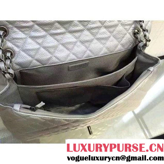 Chanel Metallic Calfskin XL Classic Flap Bag Silver 2016 (2A143-6122608 )
