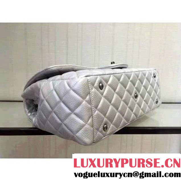 Chanel Metallic Calfskin XL Classic Flap Bag Silver 2016 (2A143-6122608 )