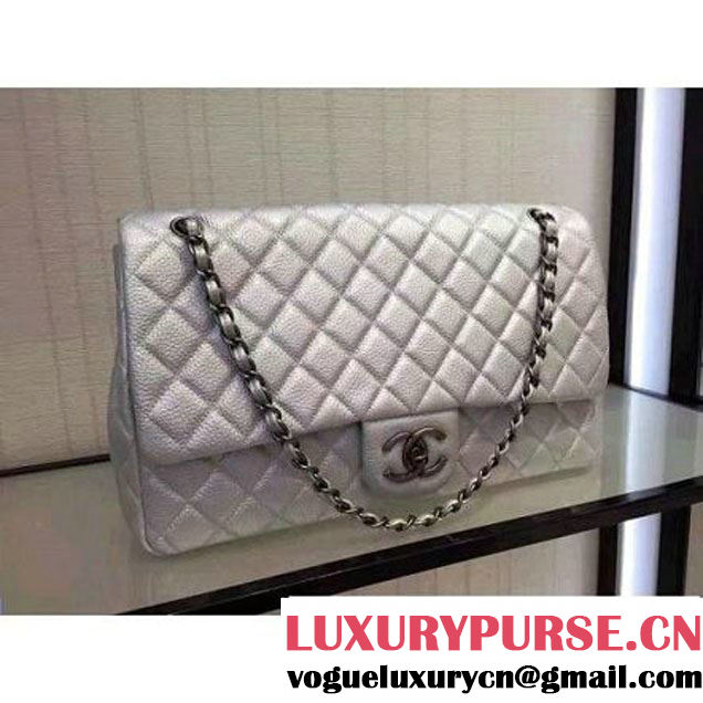 Chanel Metallic Calfskin XL Classic Flap Bag Silver 2016 (2A143-6122608 )