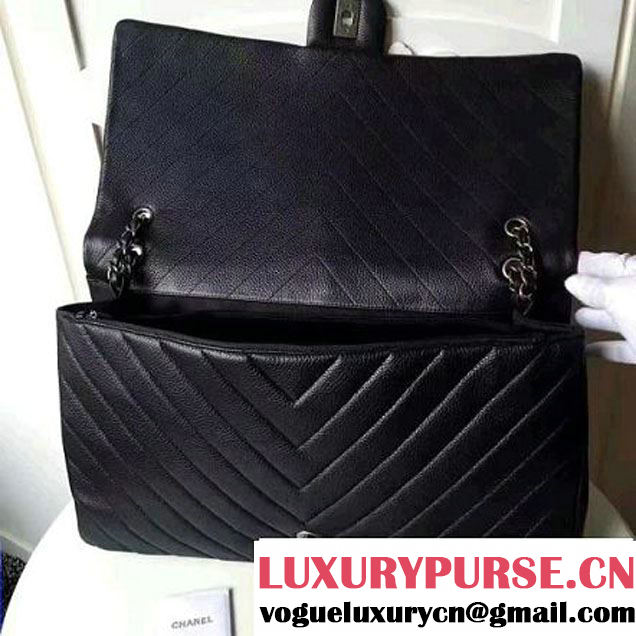 Chanel Grained Calfskin Chevron XXL Classic Flap Bag A91169 2017 (2A058-6122609 )