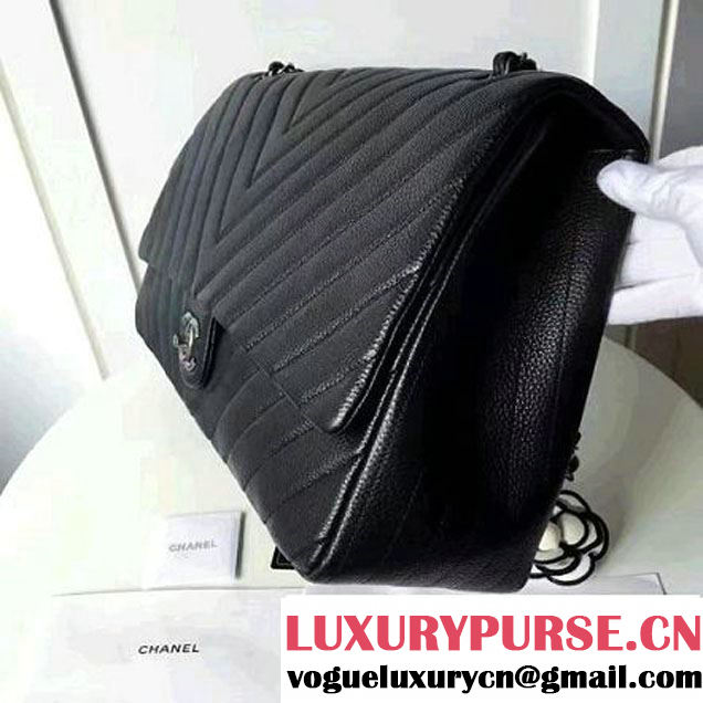 Chanel Grained Calfskin Chevron XXL Classic Flap Bag A91169 2017 (2A058-6122609 )