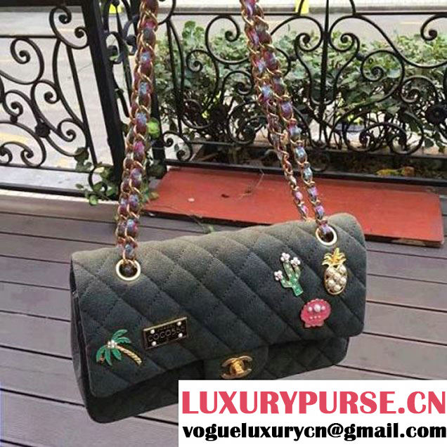 Chanel Canvas Charms Medium Classic Flap Bag Army Green Cruise 2017 (2A143-6122706 )