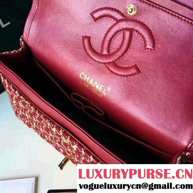 Chanel Tweed & Lambskin Classic Medium Flap Bag Red/White 2017 (2A057-7010413 )
