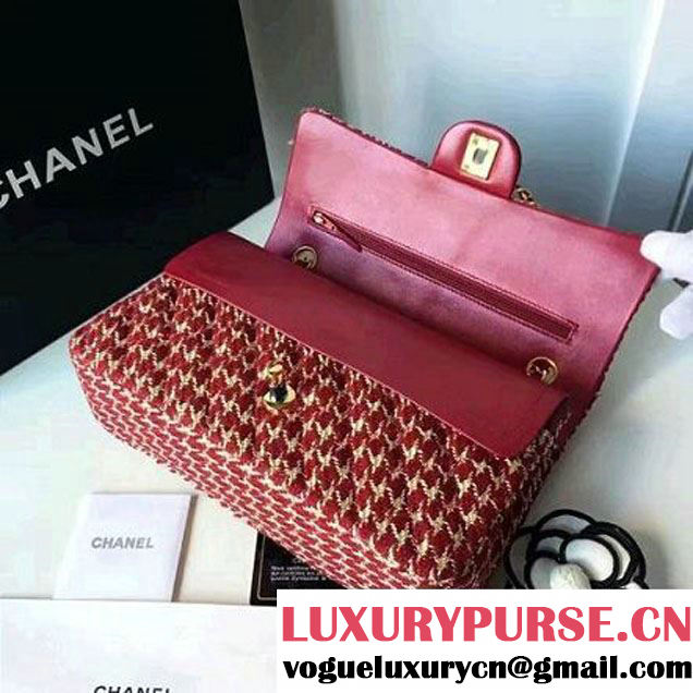 Chanel Tweed & Lambskin Classic Medium Flap Bag Red/White 2017 (2A057-7010413 )