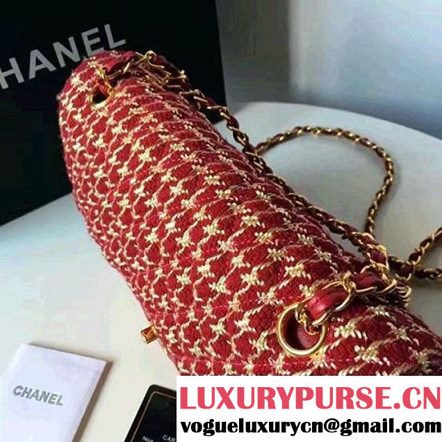 Chanel Tweed & Lambskin Classic Medium Flap Bag Red/White 2017 (2A057-7010413 )