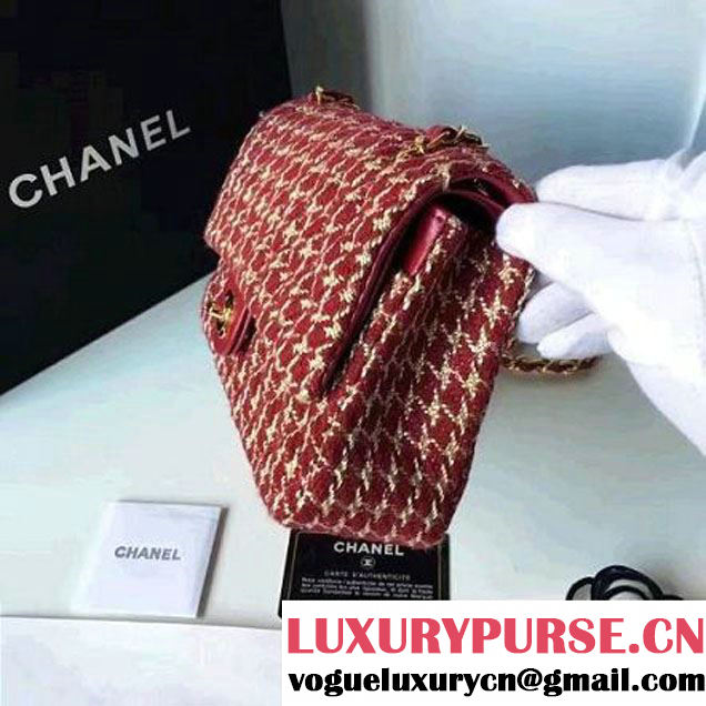 Chanel Tweed & Lambskin Classic Medium Flap Bag Red/White 2017 (2A057-7010413 )
