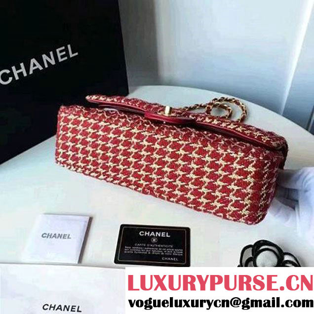 Chanel Tweed & Lambskin Classic Medium Flap Bag Red/White 2017 (2A057-7010413 )