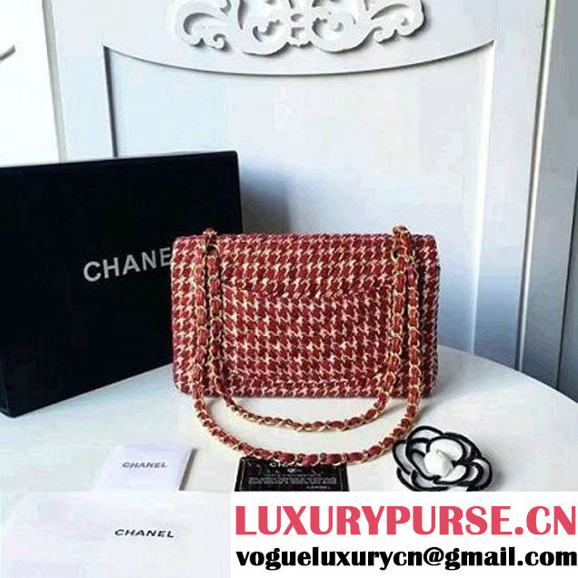 Chanel Tweed & Lambskin Classic Medium Flap Bag Red/White 2017 (2A057-7010413 )
