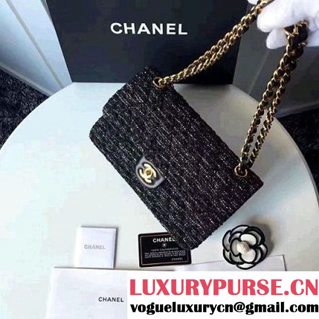Chanel Tweed & Lambskin Classic Medium Flap Bag Black 2017 (2A057-7010416 )