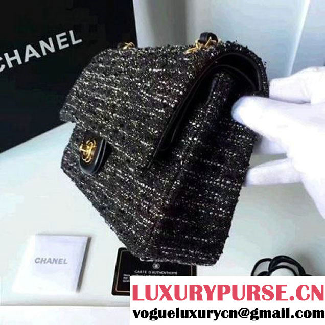 Chanel Tweed & Lambskin Classic Medium Flap Bag Black 2017 (2A057-7010416 )