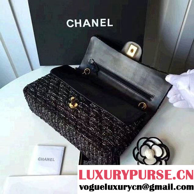 Chanel Tweed & Lambskin Classic Medium Flap Bag Black 2017 (2A057-7010416 )