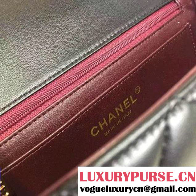 Chanel Black Lambskin Mini Classic Flap Bag A1112 (AV-7033101 )