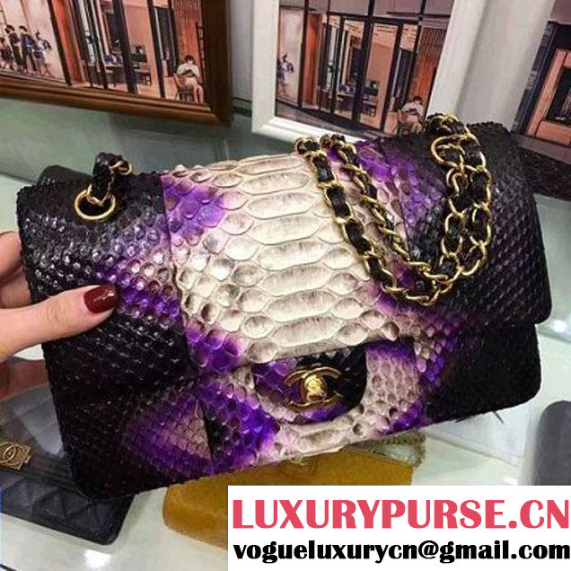 Chanel A1112 Python Leather Medium Classic Flap Bag Purple 2017 (AV-7041851 )