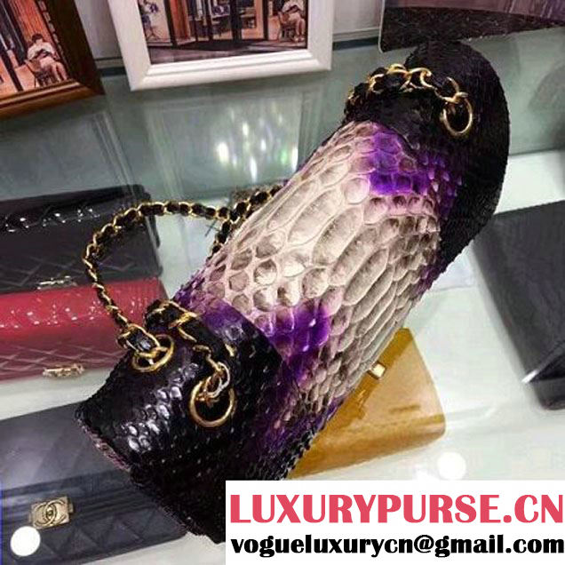 Chanel A1112 Python Leather Medium Classic Flap Bag Purple 2017 (AV-7041851 )