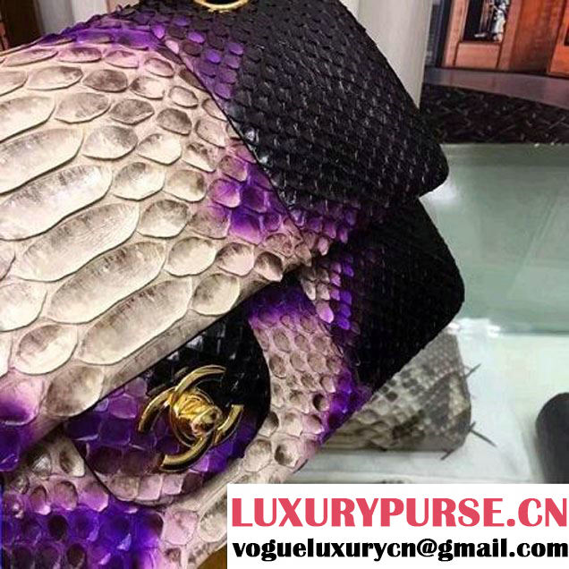 Chanel A1112 Python Leather Medium Classic Flap Bag Purple 2017 (AV-7041851 )