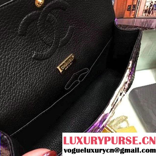 Chanel A1112 Python Leather Medium Classic Flap Bag Purple 2017 (AV-7041851 )