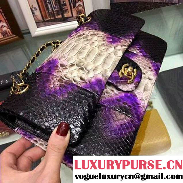 Chanel A1112 Python Leather Medium Classic Flap Bag Purple 2017 (AV-7041851 )