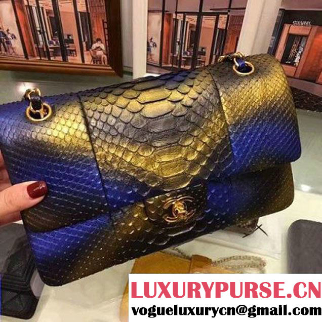 Chanel A1112 Python Leather Medium Classic Flap Bag Blue 2017 (AV-7041852 )