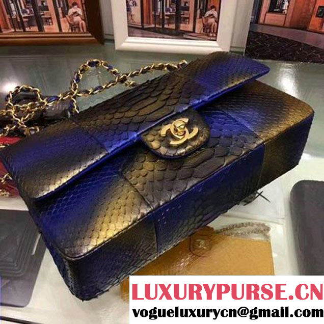 Chanel A1112 Python Leather Medium Classic Flap Bag Blue 2017 (AV-7041852 )
