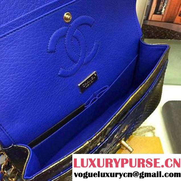 Chanel A1112 Python Leather Medium Classic Flap Bag Blue 2017 (AV-7041852 )
