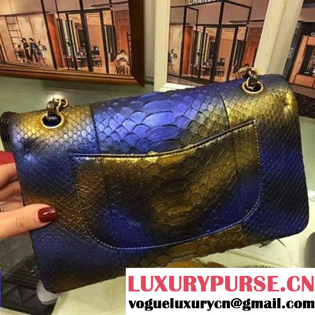 Chanel A1112 Python Leather Medium Classic Flap Bag Blue 2017 (AV-7041852 )