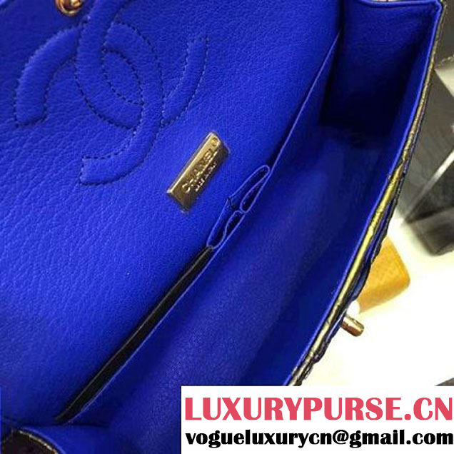 Chanel A1112 Python Leather Medium Classic Flap Bag Blue 2017 (AV-7041852 )