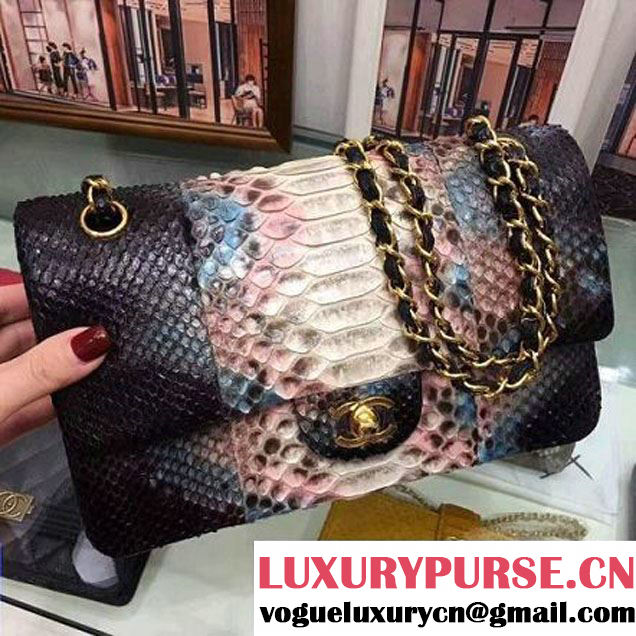 Chanel A1112 Python Leather Medium Classic Flap Bag Pink 2017 (AV-7041853 )