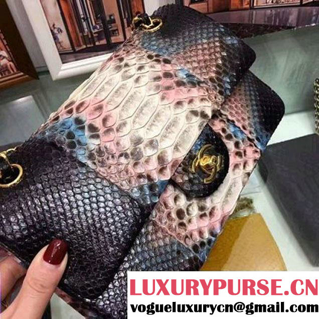 Chanel A1112 Python Leather Medium Classic Flap Bag Pink 2017 (AV-7041853 )