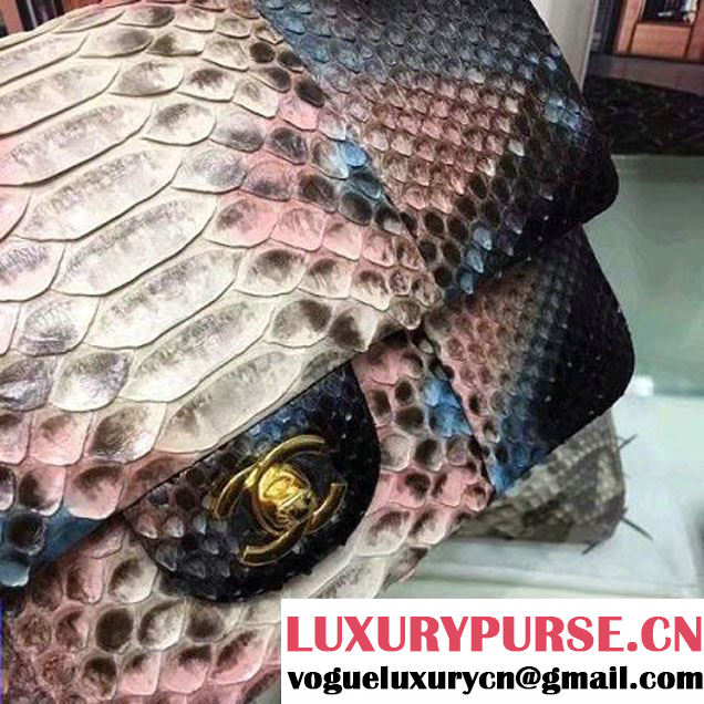 Chanel A1112 Python Leather Medium Classic Flap Bag Pink 2017 (AV-7041853 )