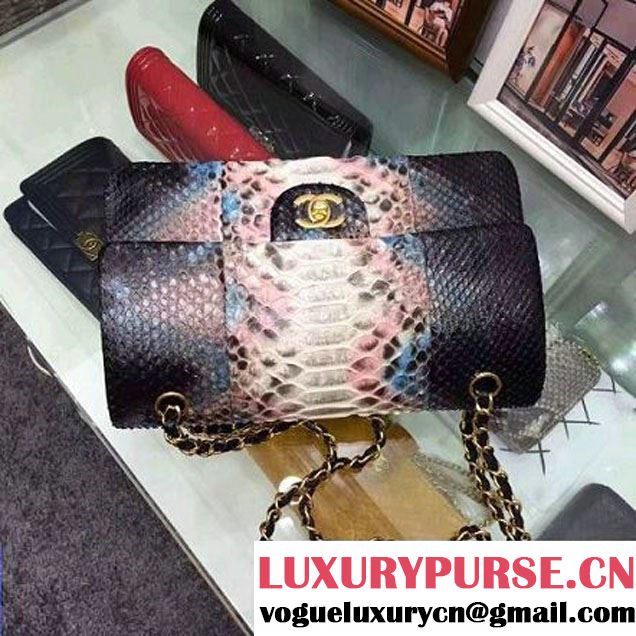 Chanel A1112 Python Leather Medium Classic Flap Bag Pink 2017 (AV-7041853 )