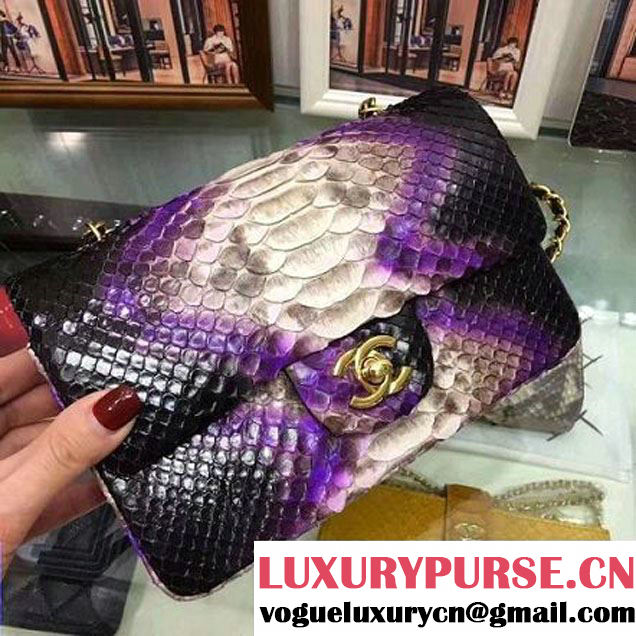 Chanel A1116 Python Leather Small Classic Flap Bag Purple 2017 (AV-7041854 )