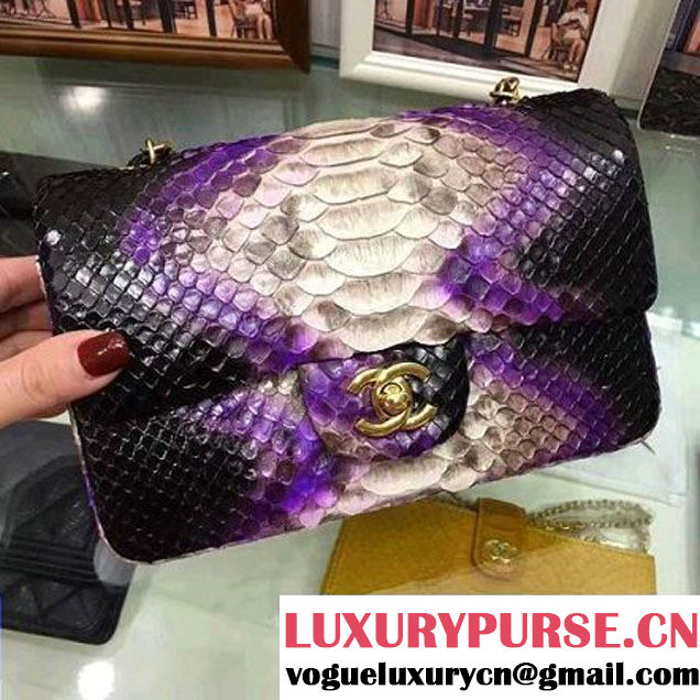 Chanel A1116 Python Leather Small Classic Flap Bag Purple 2017 (AV-7041854 )