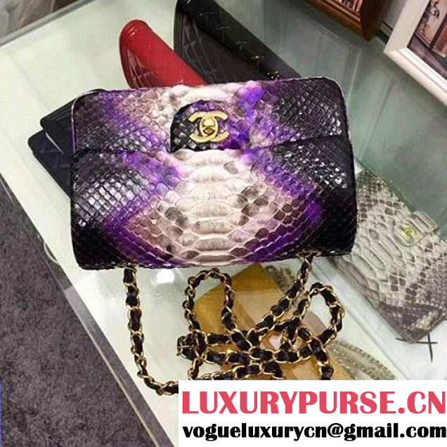 Chanel A1116 Python Leather Small Classic Flap Bag Purple 2017 (AV-7041854 )