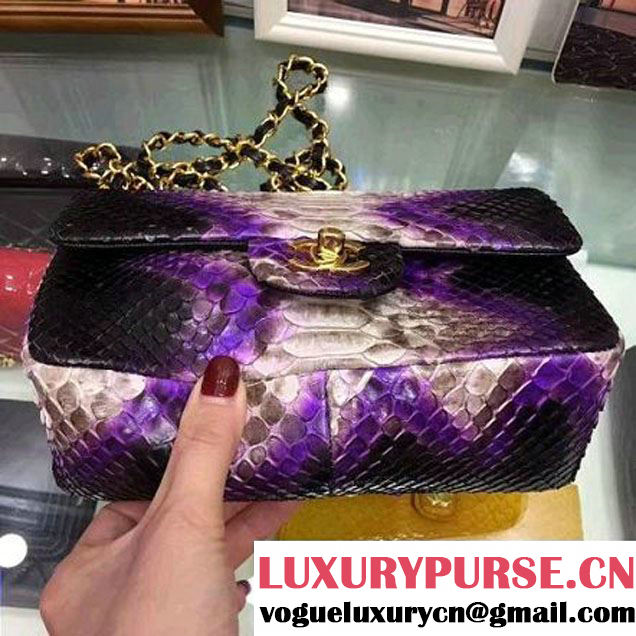 Chanel A1116 Python Leather Small Classic Flap Bag Purple 2017 (AV-7041854 )